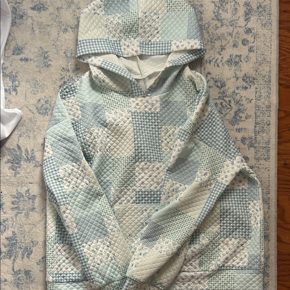 Altar'd State Patchwork Quilted Jacket - Blue and Cream